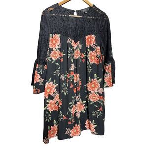 Trixxi Dress L Black Floral Chiffon Lace Sheer Whimsigoth Fairy bell‎ sleeve